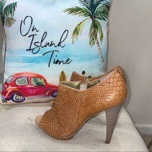 Dumond Brown Snakeskin Open Toe Ankle Boots Size 8 Excellent Condition